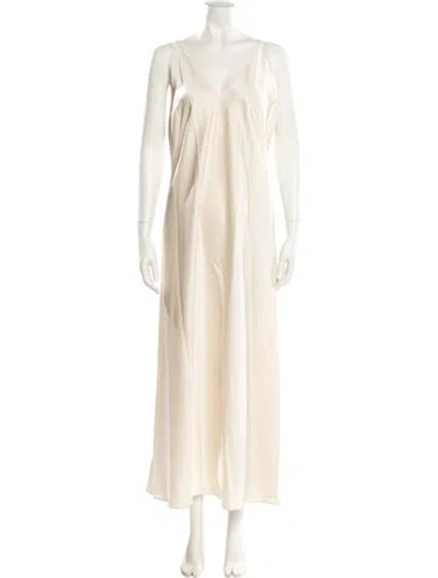 Pre-owned Leset V-neck Long Dress In Neutral