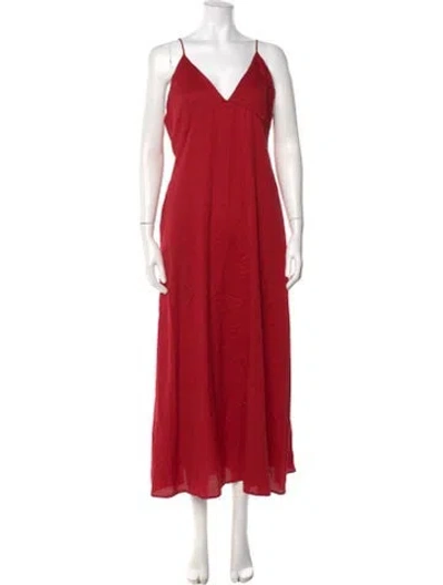 Pre-owned Leset V-neck Long Dress In Red