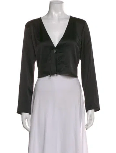 Pre-owned Leset V-neck Long Sleeve Crop Top In Black