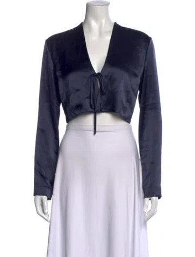 Pre-owned Leset V-neck Long Sleeve Crop Top In Black