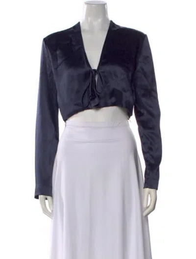 Pre-owned Leset V-neck Long Sleeve Crop Top In Blue