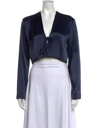 Pre-owned Leset V-neck Long Sleeve Crop Top In Blue