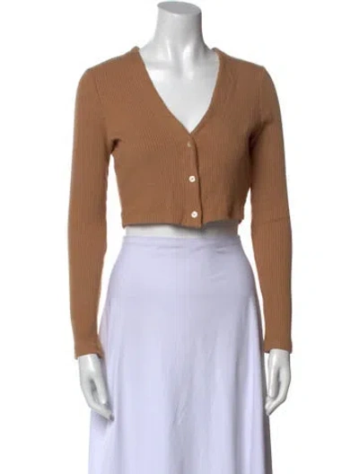 Pre-owned Leset V-neck Long Sleeve Crop Top In Neutral