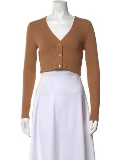 Pre-owned Leset V-neck Long Sleeve Crop Top In Neutrals