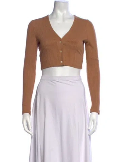 Pre-owned Leset V-neck Long Sleeve Crop Top In Neutrals