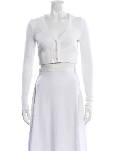 Pre-owned Leset V-neck Long Sleeve Crop Top In White