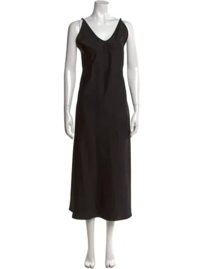 Pre-owned Leset V-neck Midi Length Dress In Black