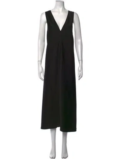Pre-owned Leset V-neck Midi Length Dress In Black