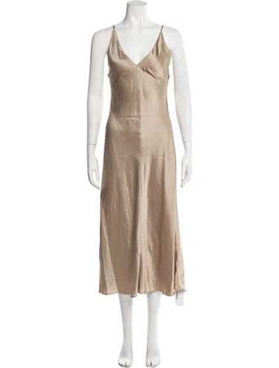 Pre-owned Leset V-neck Midi Length Dress In Neutrals