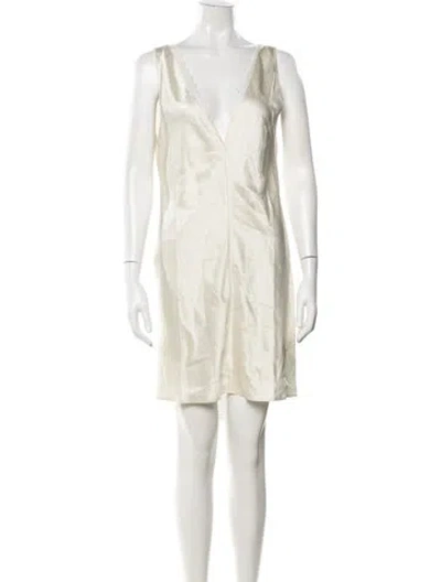 Pre-owned Leset V-neck Mini Dress In White
