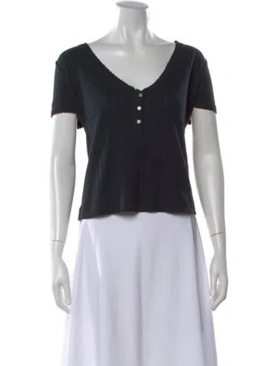 Pre-owned Leset V-neck Short Sleeve Top W/ Tags In Black
