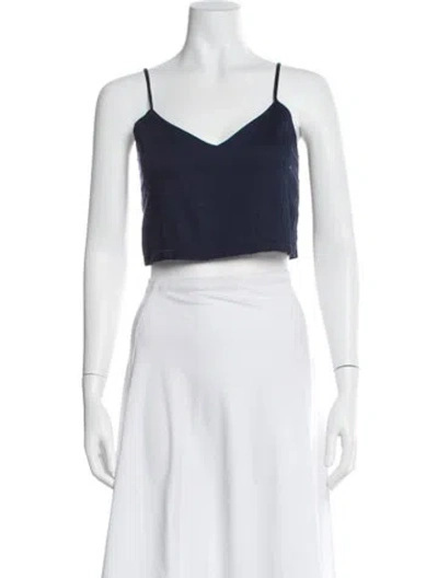 Pre-owned Leset V-neck Sleeveless Crop Top In Blue