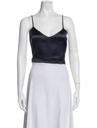 Pre-owned Leset V-neck Sleeveless Crop Top In Blue