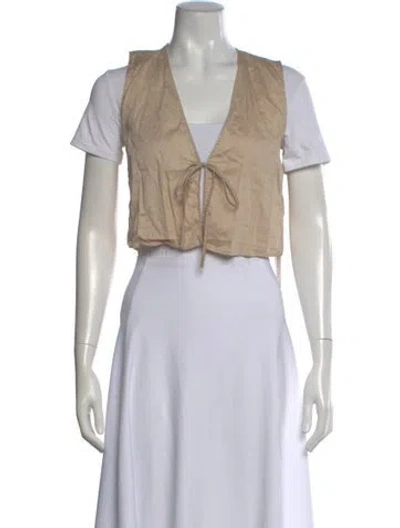 Pre-owned Leset V-neck Sleeveless Crop Top In Neutral
