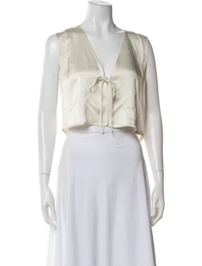 Pre-owned Leset V-neck Sleeveless Crop Top In White