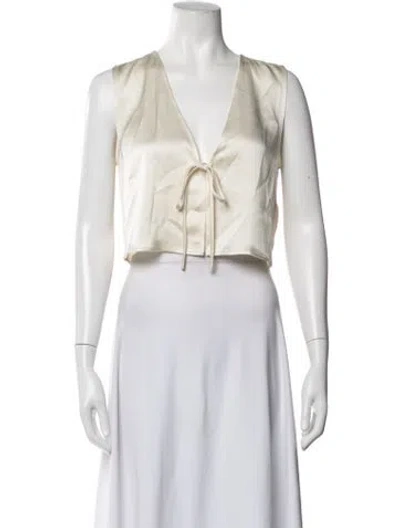 Pre-owned Leset V-neck Sleeveless Crop Top In White