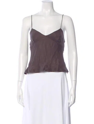 Pre-owned Leset V-neck Sleeveless Top In Brown