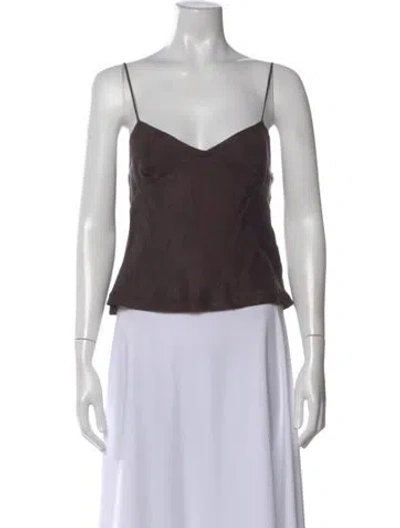 Pre-owned Leset V-neck Sleeveless Top In Brown