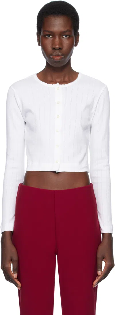 Leset White Pointelle Crop Cardigan
