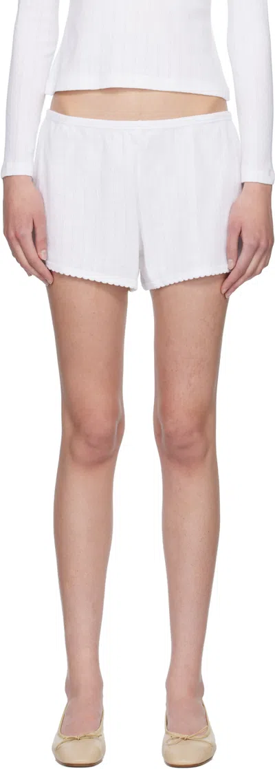 Leset White Pointelle Mini Shorts