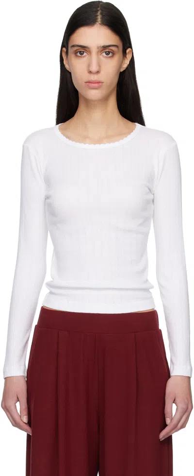 Leset White Pointelle Slim Fit Long Sleeve T-shirt