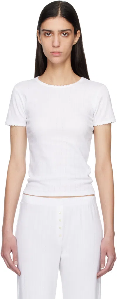 Leset White Pointelle Slim Fit T-shirt