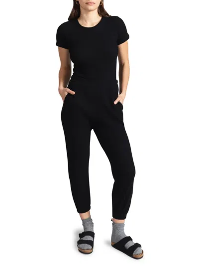 Leset Black Pointelle Slim Fit T-shirt