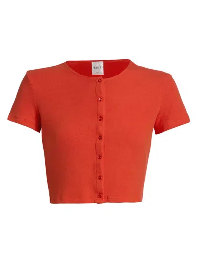 Leset Women's Lauren Short-sleeve Crop Cardigan In Red
