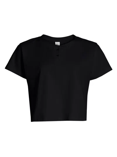 Leset Women's Margo Cotton Henley Shirt In Black