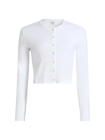 Leset Nando Button-up Crewneck Cardigan In White