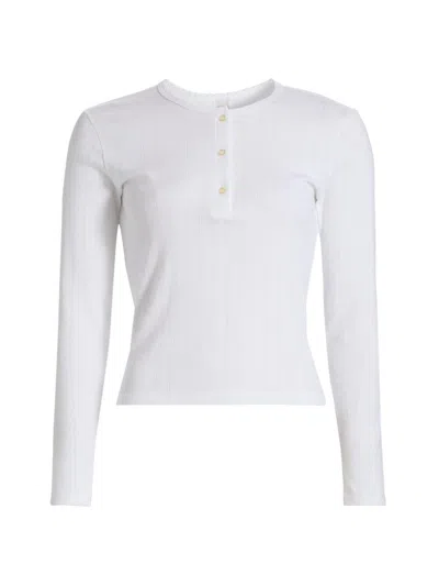 Leset Women's Pointelle Henley-style Top In White