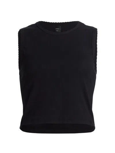 Leset Women's Pointelle Sleeveless Crewneck Top In Black