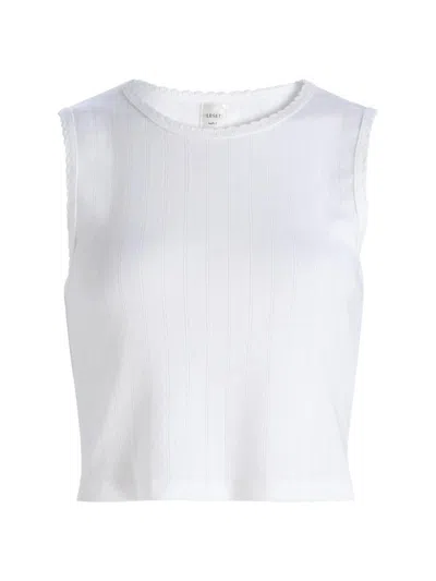 Leset Pointelle Sleeveless Crew Top In White