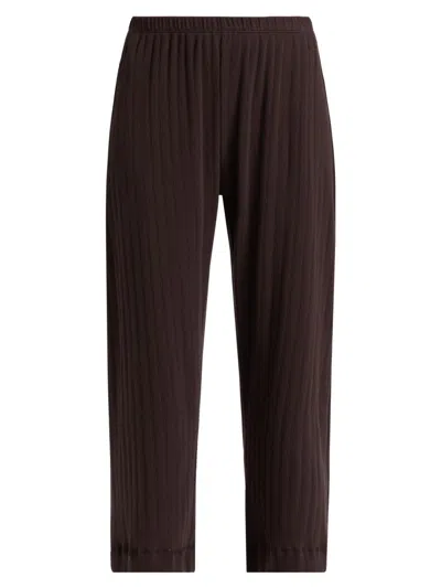 Leset Women's Pointelle Straight-leg Crop Pants In Brown