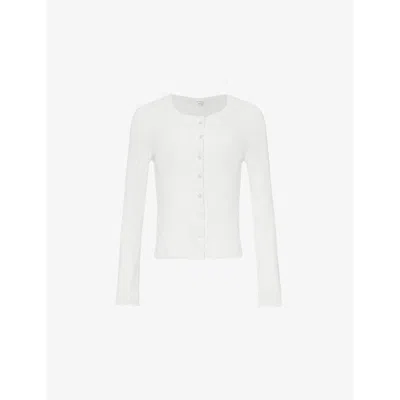 Leset Womens White Slim Cotton-pointelle Cardigan