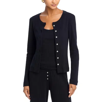 Leset Pointelle Classic Crew Cardigan In Black
