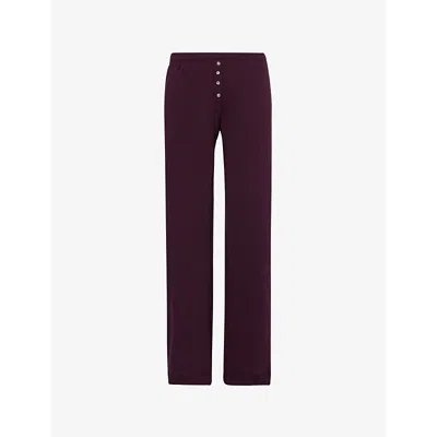 Leset Womens Dark Berry Pointtelle Wide-leg Mid-rise Cotton Trousers