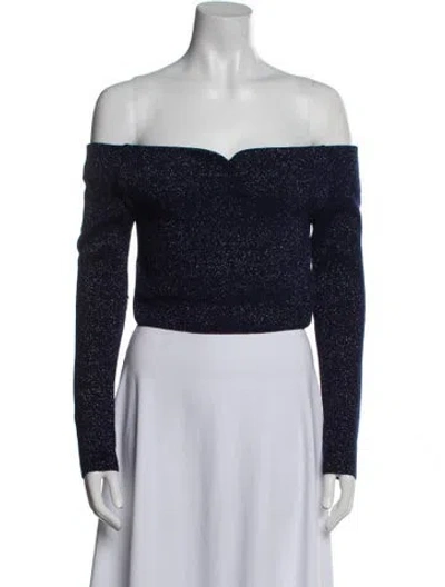 Pre-owned Leset Wool Off-the-shoulder Crop Top W/ Tags In Blue
