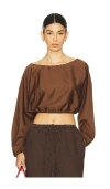Leset Yoko Long Sleeve Blouson Top In Brown