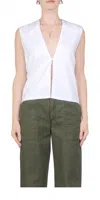 Leset Yoko Collared Button Tank In White In White
