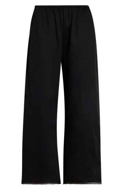 Leset Yoko Lace Hem Crop Cotton Pants In Black
