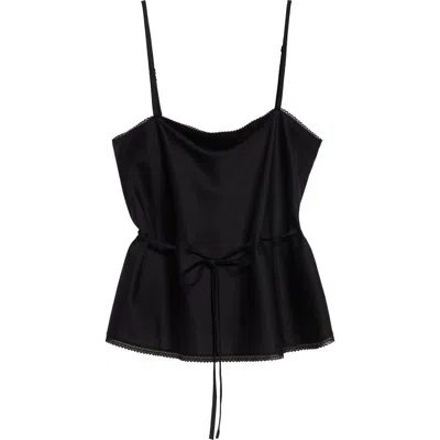 Leset Yoko Lace Trim Tie Waist Tank Top In Black