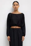 Leset Yoko Long Sleeve Blouson Top In Black