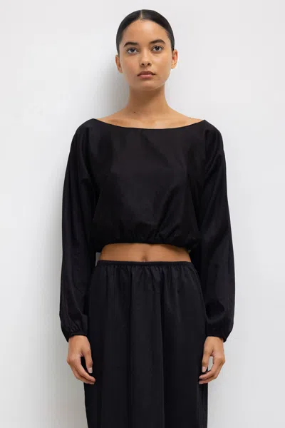 Leset Yoko Long Sleeve Blouson Top In Black