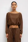 Leset Yoko Long Sleeve Blouson Top In Chocolate