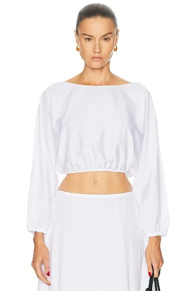 Leset Yoko Cropped Gathered Cotton-poplin Top In White