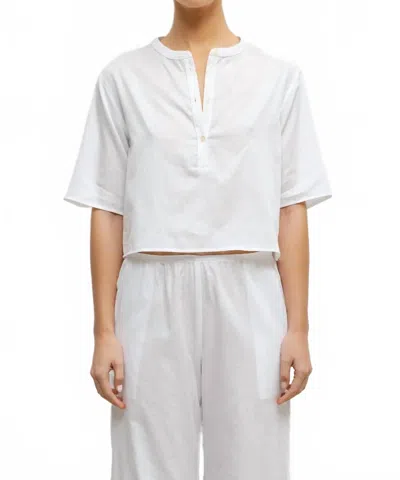 Leset Yoko Short Sleeve Henley Top In White