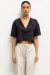 Leset Yoko Short Sleeve Tie Top In Black