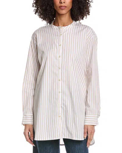 Leset Yoshi Collarless Button Down Shirt In Neutral