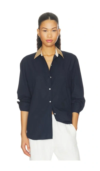 Leset Yoshi Contrast Classic Button Down Top In Blue